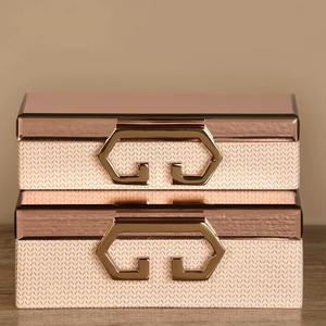 Luxury Rose Color Mirror <b>Glass</b> Decorative Storage Box Leatherette <b>Knob</b> Premium Jewelry Vanity Organizer Boxes Home Decor Lacquer - Product Image 1
