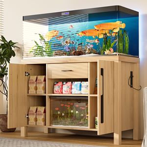 Support d'aquarium robuste de 75-55 gallons avec 2 armoires et tiroir de rangement, support XL pour aquarium avec prises électriques pour crabe ermite - Product Image 1
