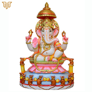 Pure Marble Chhatra Ganesh Statue - 18 Inch | Handcrafted Lord Ganesha Idol with Royal Umbrella | Premium White Marble Ganpati - Product Image 2
