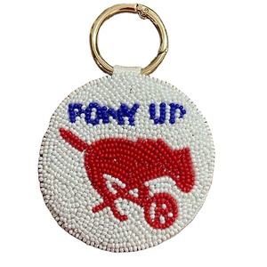 Beautiful star design blue and white coloured seed beaded embroidery keychain and <b>keyring</b> and bag accessories from India - Product Image 3