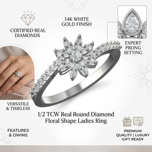 1/2 TCW Real Round Prong-<b>Set</b> Diamond Floral Shape Ladies <b>Ring</b> in 14K White Gold | Elegant Flower Diamond <b>Ring</b> for Women Jewelry - Product Image 5