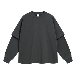 Oversized <b>Long</b> <b>Sleeve</b> Men's <b>White</b> Cotton Jersey <b>T</b>-<b>Shirt</b> Casual O-Neck Solid Color Blank Design - Product Image 6