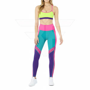 Ensemble de yoga pour femme avec blocs de couleur personnalisés, coussinets de poitrine amovibles, bretelles réglables, tenue de sport, fitness, course à pied, vêtements de sport, yoga - Product Image 1