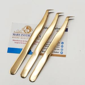 Pinzas de Alta Calidad para Extensiones de Pestañas de Plasma Doradas de Acero Inoxidable con Puntas de Fibra de 65 Grados y Logotipo Personalizado - Product Image 1