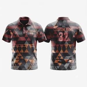 Camiseta Polo Personalizada con Patrón Geométrico para Hombre, Manga Corta, Color Granate Gris, Transpirable, Uniforme de Equipo Estampado - Product Image 1