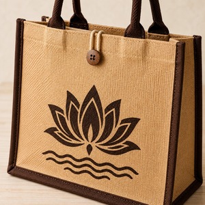 Bolso Tote Mediano de Yute HINDVANTA GLOBAL con Estampado de Loto, Cierre de Cremallera, Asas para Llevar al Hombro, Lavable, 100% Ecológico y Reutilizable - Product Image 5