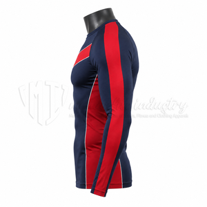 T-shirt de compression unisexe à manches longues, rouge, color-block, séchage rapide, respirant, écoresponsable, en Spandex/Polyester, pour le sport - Product Image 5
