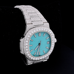 Montre mécanique de luxe personnalisée OEM ODM Hip Hop Diamond entièrement sertie de moissanite, mouvement ETA, cadran en cristal saphir, boîtier carré turquoise - Product Image 3