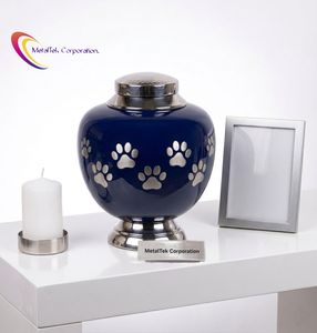 Luxury Royal Blue Handcrafted <b>Pet</b> Cremation Urn Large Metal Paw Print Funeral Vase for Dogs Cat <b>Ashes</b> Secure Threaded Lid Urns - Product Image 1