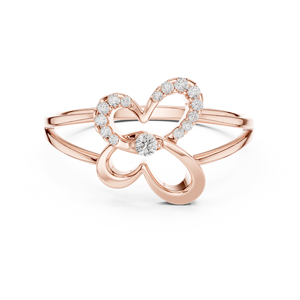 Anillo de Oro Rosa de 14K con Diamante Cultivado en Laboratorio de Corte Redondo en Forma de Corazón de Mariposa, Menos de 1 Quilate, de Lujo para Mujer - Product Image 1