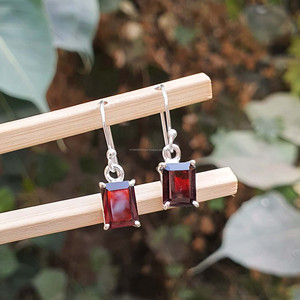 Janvier pierre de naissance bijoux de mariage pour femmes Baguette Cut Garnet Boucles d'oreilles Emerald Cut 925 Sterling Silver Fine Piercing Gold Gift - Product Image 5