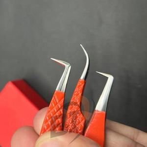 Pince à épiler professionnelle en acier inoxydable orange pour extensions de cils, prise en main robuste, pointe personnalisable, logo privé - Product Image 5