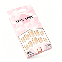 Kit de faux ongles à presser, marque privée, rose nude français, avec pointe blanche, courts carrés, aspect naturel, finition brillante