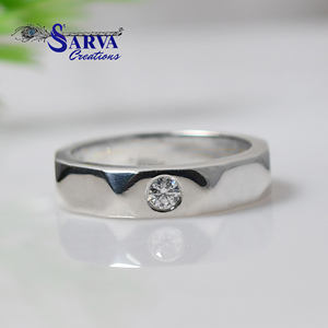 Bague de couple de luxe en argent sterling 925 avec zircone cubique taille ronde, alliance minimaliste élégante pour femme, bijou de mariage et de fiançailles, cadeau - Product Image 1