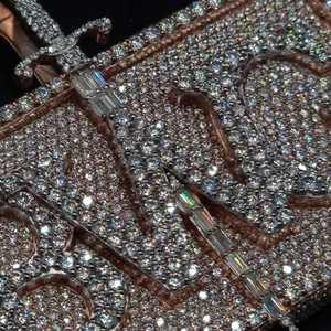 Custom VVS Moissanite Diamonds Iced <b>Solid</b> S925 Sterling Silver Rose <b>Gold</b> Plated Hiphop Charm <b>Pendants</b> Layered Logo Trendy Men - Product Image 2