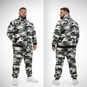 Men Camo Printed Full <b>Zip</b> Tracksuit Plus Size Heavyweight Training Jacket Casual Jogger Set Men French Terry Zipper Track Set - Product Image 1