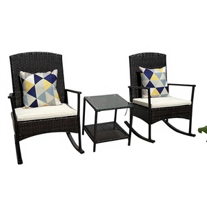 Vietnam Direct Factory Modern <b>Rattan</b> Steel Rocking Chair Set with Polyester Cushion Tempered Glass Table for Garden Furniture - Product Image 1
