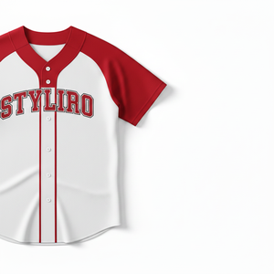 Styliro Baseball Jersey <b>Red</b> White Short Sleeve Button Front Unisex Adult Breathable Polyester Sportswear - Product Image 2