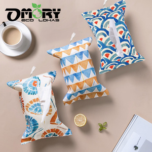 OMORY Housse de mouchoirs suspendue de style oriental, motif géométrique bleu, orange, rouge, en coton et lin respirant, lavable à la main - Product Image 4