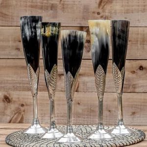 NEHA ENTERPRISES – Flûte à champagne en corne véritable faite à la main, verre à boire au toucher naturel, motif unique, tige décorative - Product Image 5