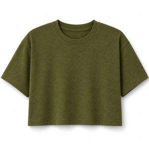 เสื้อครอปท็อปผู้หญิง แขนสั้น คอกลม สีพื้น ผ้าฝ้าย 100% ระบายอากาศ แห้งเร็ว 220 กรัม เสื้อผ้าลำลอง ฤดูใบไม้ผลิ ฤดูร้อน - Product Image 1
