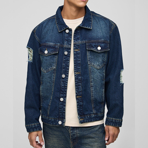 Quality Casual Embroidered Windproof Oversized Drop Shoulder Denim <b>Jeans</b> <b>Jacket</b> for Men Distressed <b>Black</b> 100% Cotton Winter - Product Image 1