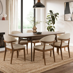 Chaise de salle à manger de style moderne du milieu du siècle avec dossier incurvé et pieds en bois massif - Product Image 6