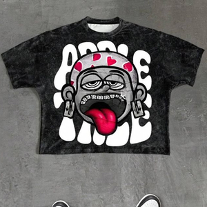 Camisetas Oversize de Hombro Caído con Estampado Serigrafiado, Cuello Redondo, Estilo Vintage, para Hombre, 100% Algodón Ecológico, de Secado Rápido y Transpirables - Product Image 1
