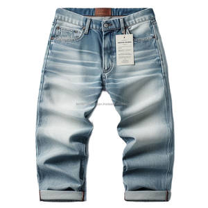 Jeans bleu indigo authentiques pour hommes, pantalons en denim tissés taille haute et moyenne personnalisés, styles uniques, garnitures exclusives, délavés, printemps et hiver - Product Image 2