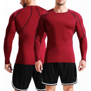 Wholesale Red Long Sleeve Shirt Workout <b>Athletic</b> Gym Lightweight Breathable Running Quick Dry Fit Men's Shirt - Product Image 2
