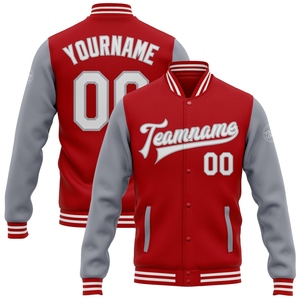 Wholesale Direct OMMIZ INDUSTRY Custom <b>Red</b> White-Gray Bomber Full-Snap Varsity Letterman Two Tone <b>Jacket</b> - Product Image 2