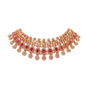 Collar de Gargantilla con Diseño de Perlas de Rubí, Diamantes de Imitación y Cristales, Patrón de Gota de Agua, Dorado, Elegante y Moderno, para Regalo de Boda - Product Image 2