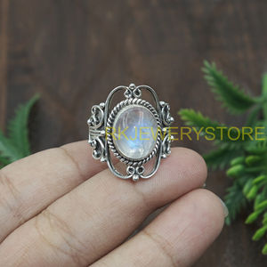 Natural Moonstone Handmade Sterling Silver <b>Ring</b> Vintage Filigree Design Oval Cabochon Gemstone <b>Statement</b> Jewelry Gift for Men - Product Image 3