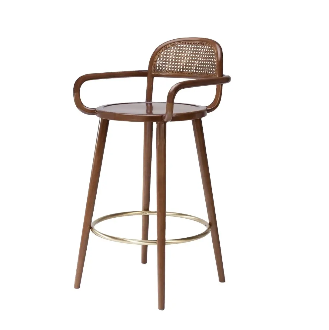 Luc Bar Stool Restaurant Chair Simples Curvo Hotel Home Móveis Baratos Black Rattan Cane Counter Bar Stool Chair Atacado 2023