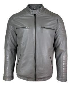 Men's Gray PU <b>Leather</b> Moto <b>Jacket</b> Stand Collar Zipper Closure Regular Fit Solid Color Biker Style <b>Leather</b> Moto <b>Jacket</b> For Sale - Product Image 1
