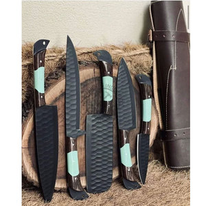 Hot Selling Handmade J2 Steel Powder Coated Hammered 5-Piece Durable <b>Sharp</b> Luxury Ambidextrous Kitchen Chef <b>Knives</b> <b>Set</b> W/Resin - Product Image 1