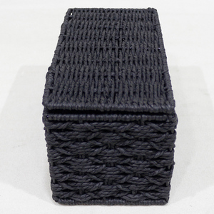 Eco Handwoven Black Paper Rope Storage Box Organizer <b>Basket</b> <b>Rectangular</b> Hinged Lid - Product Image 5