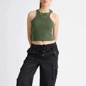 Custom High Waist Slim Fit Tank <b>Top</b> Elastic Sleeveless <b>Crop</b> <b>Top</b> For Women <b>Supportive</b> & Breathable Bottoming <b>Crop</b> <b>Tops</b> - Product Image 3