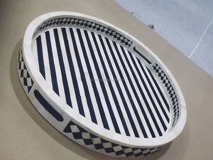 Grand plateau de service vintage et moderne en faux marbre blanc plateau de rangement de salle de bain en résine personnalisé plateau de coiffeuse intérieur pour la maison - Product Image 2