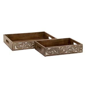 Custom Engraved Wooden <b>Tray</b> Set | Solid Acacia Wood Rectangular Serving <b>Trays</b> with Handles | Decorative Coffee - Product Image 2