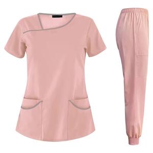 Women's Burgundy <b>Scrub</b> <b>Set</b> With White Trim Pockets Hospital Uniforms - Product Image 4