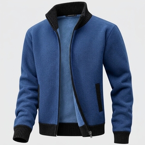Trendy <b>Men's</b> Full Zip Solid Turtleneck <b>Cardigan</b> <b>Jacket</b> Fleece Knit Breathable Technical Fabric Winter Anti-Wrinkle Business - Product Image 2