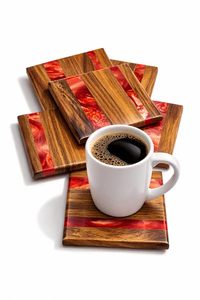 Wood Coffee Coasters Set Heat Resistant Drink Holders Custom Logo DIY Handmade Modern <b>Table</b> <b>Mats</b> for Cafe Home - Product Image 2