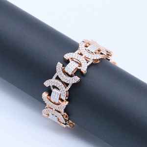 Collar de Cadena Cubana de Plata 925 Bañado en Oro Rosa con Diamante Moissanita, Joyería Bling Hip Hop con Encanto, Regalo para Fiestas - Product Image 1