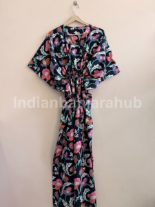 Floral Print Maxi <b>Dress</b> V-Neck <b>Loose</b> Fit Short Sleeve Breathable Woven Casual <b>Summer</b> <b>Dress</b> - Product Image 1