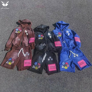 Ensemble unisexe personnalisé automne : sweat à capuche zippé en polaire de haute qualité et short de jogging délavé style vintage, veste zippée décontractée et short délavé soleil - Product Image 6