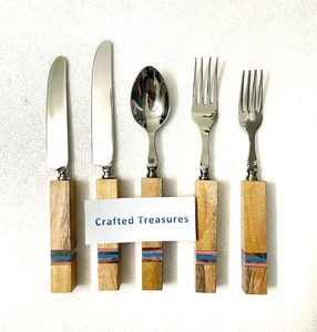 Ensemble de couverts de luxe avec manche en bois, acier inoxydable poli miroir, vaisselle écologique pour mariage, ensemble de couverts de table - Product Image 5