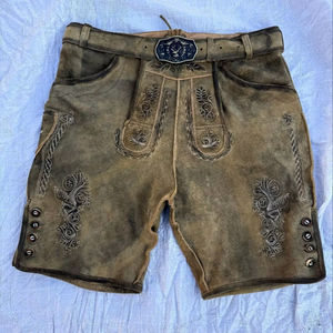 Lederhosen bavaroises brodées pour hommes, taille mi-haute, en cuir suédé de vache, tenue traditionnelle d'Oktoberfest, coupe courte, style allemand - Product Image 1