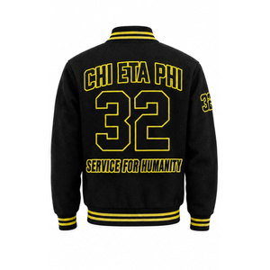 Chaqueta Universitaria Chi Eta Phi para Hombre, Negra y Amarilla, con Letras Bordadas, Estampado 'Service For Humanity 32', Logotipo Frontal, Chaqueta Casual de Otoño - Product Image 6