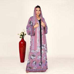 Abaya Larga de Gasa con Estampado Floral para Eid, con Pañuelo Coordinado, Frente Abierto, Manga Larga Fluida, Vestido Musulmán Modesto para Mujer - Product Image 2